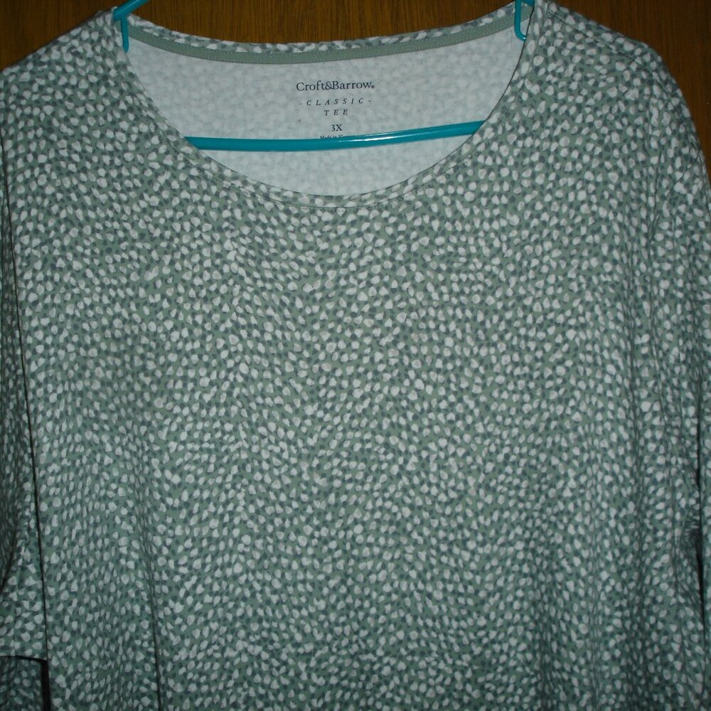 WOMENS CROFT&BARROW LONG SLEEVED TSHIRT GREEN/WHITE SIZE 3X